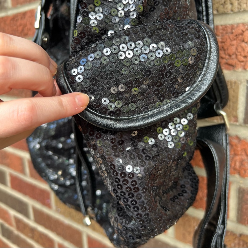 Black Clear Sequin Knapsack Backpack - image 4